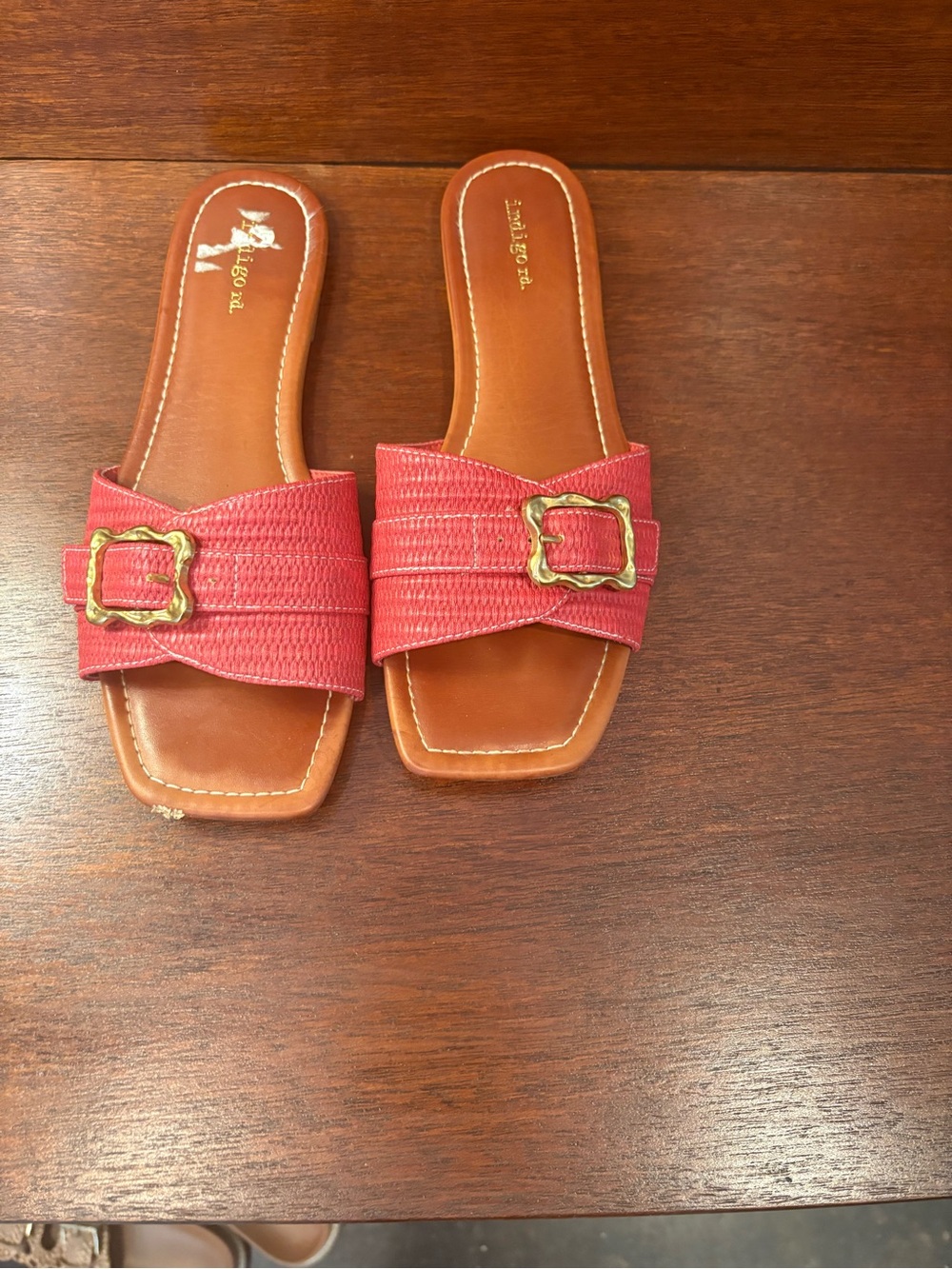 Women’s Coral Slide Sandals with Gold Buckle Accent